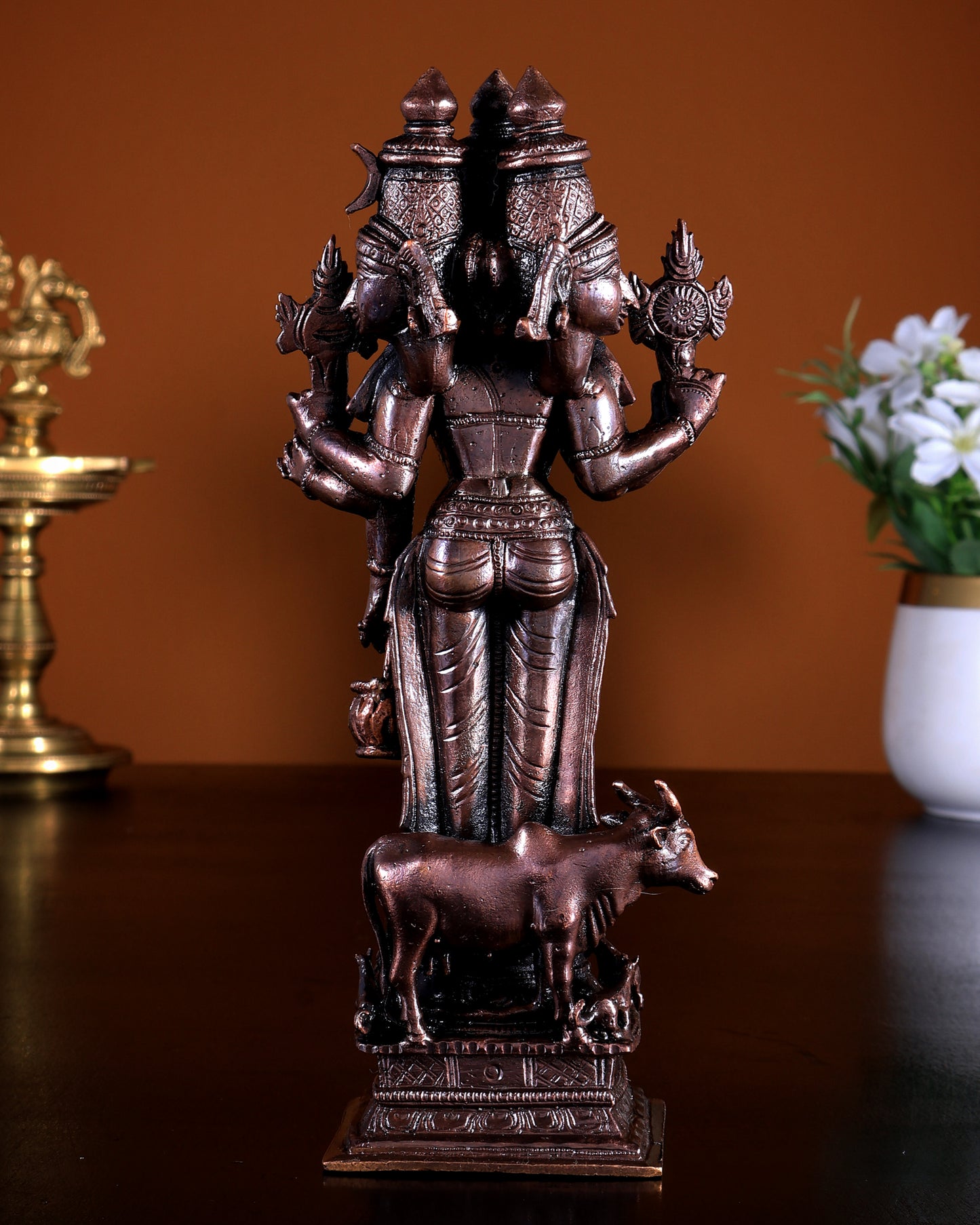 Pure Copper Dattatreya Datta Guru Idol with Cow & Dogs 7 inch