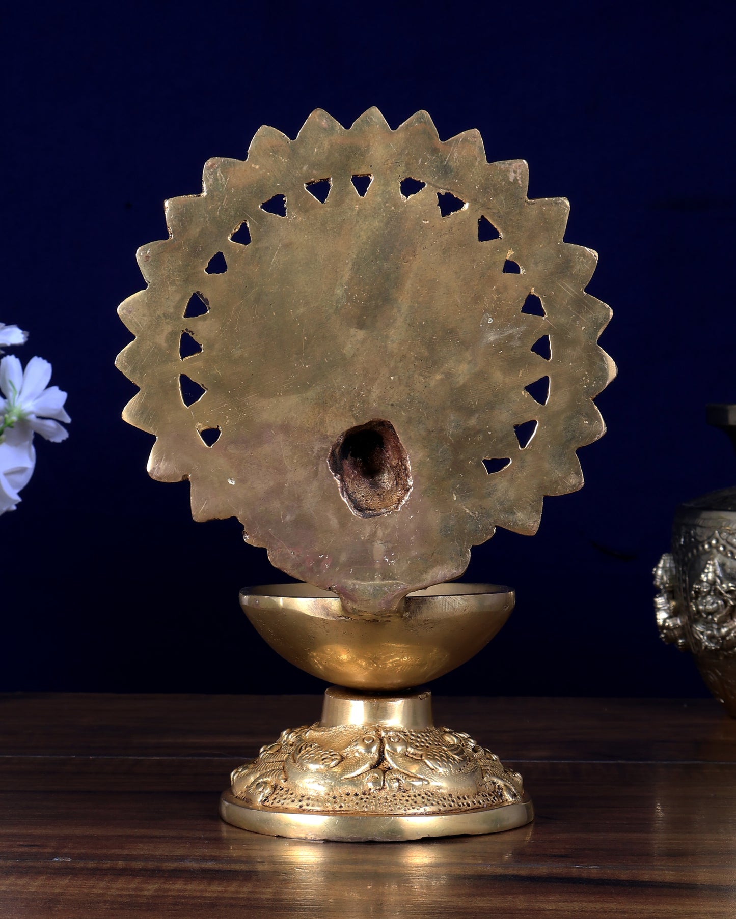 Brass Peacock Lamp Diya | Traditional Brass Deepam 9 inch