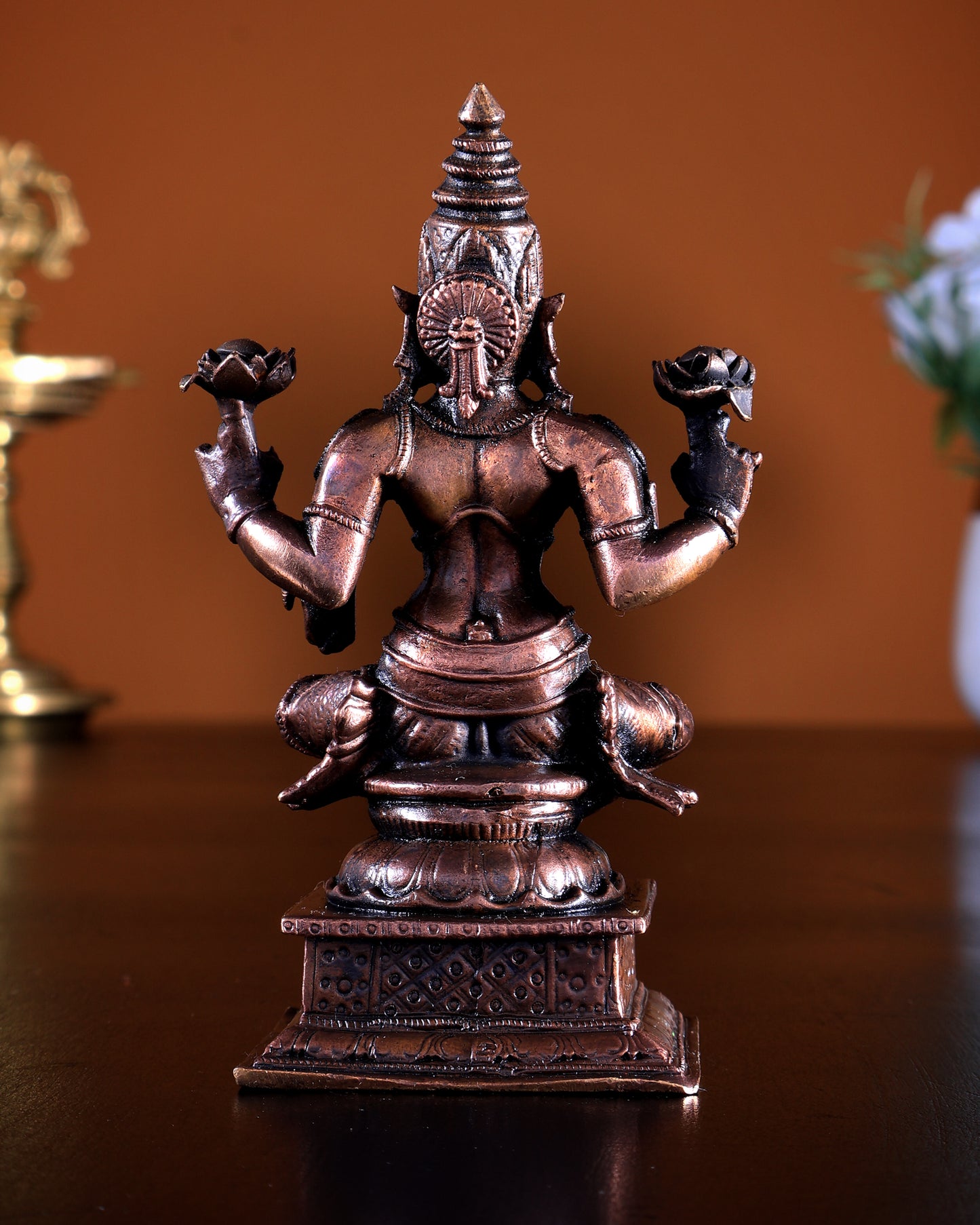 Pure Copper Goddess Lakshmi Idol | Handcrafted 4.2 inch