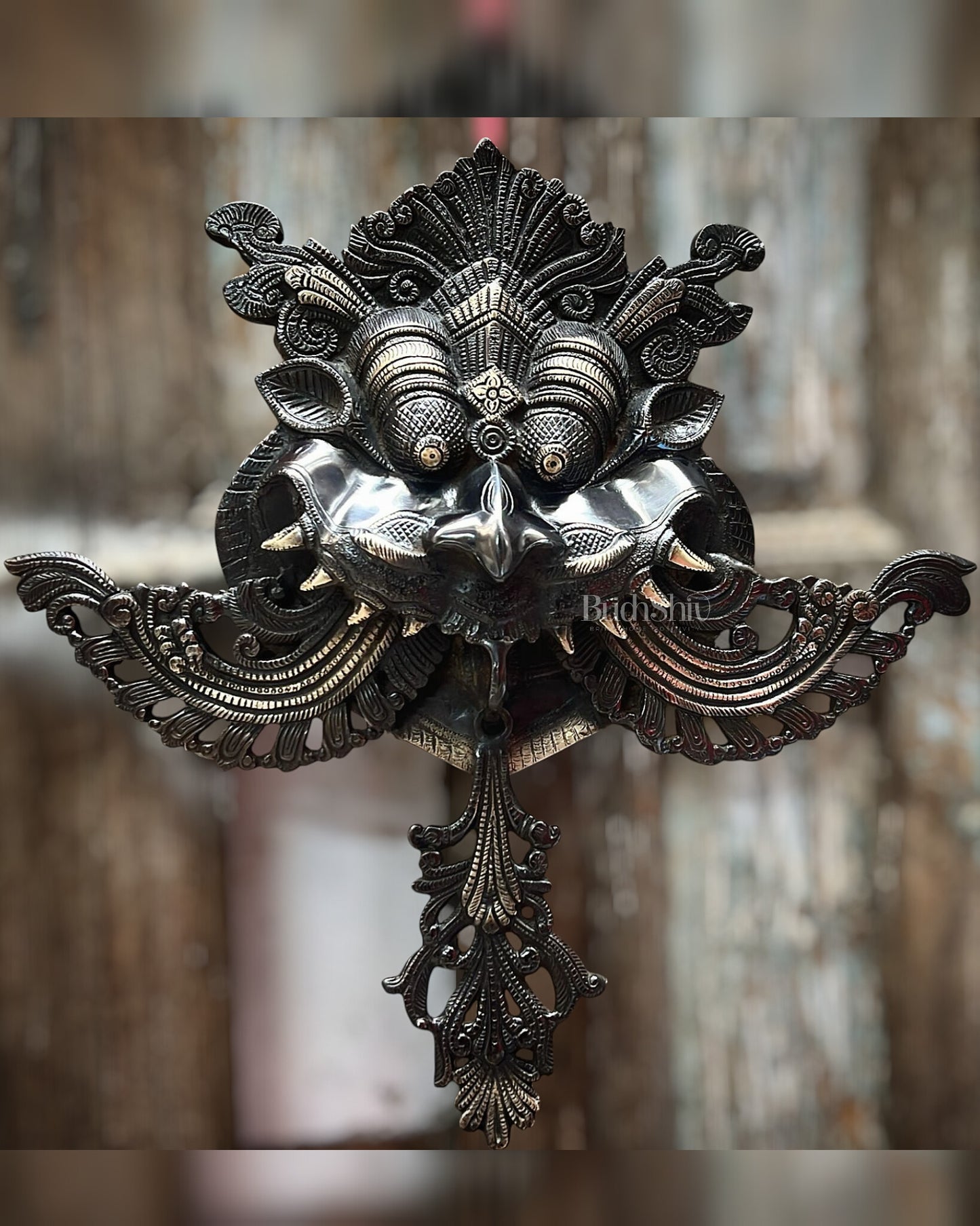 Brass Nazarbattu Kirtimukha Yali Wall Hanging | Black Finish 18 inches