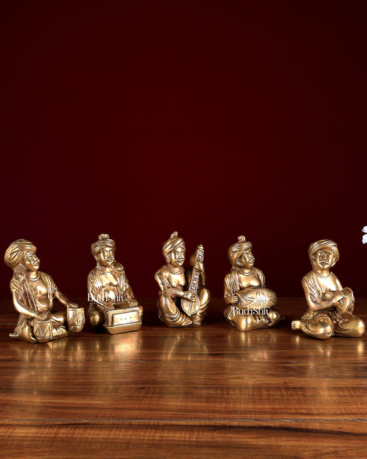 Pure Brass Rajasthani Musicians – Set of 5 Glossy gold