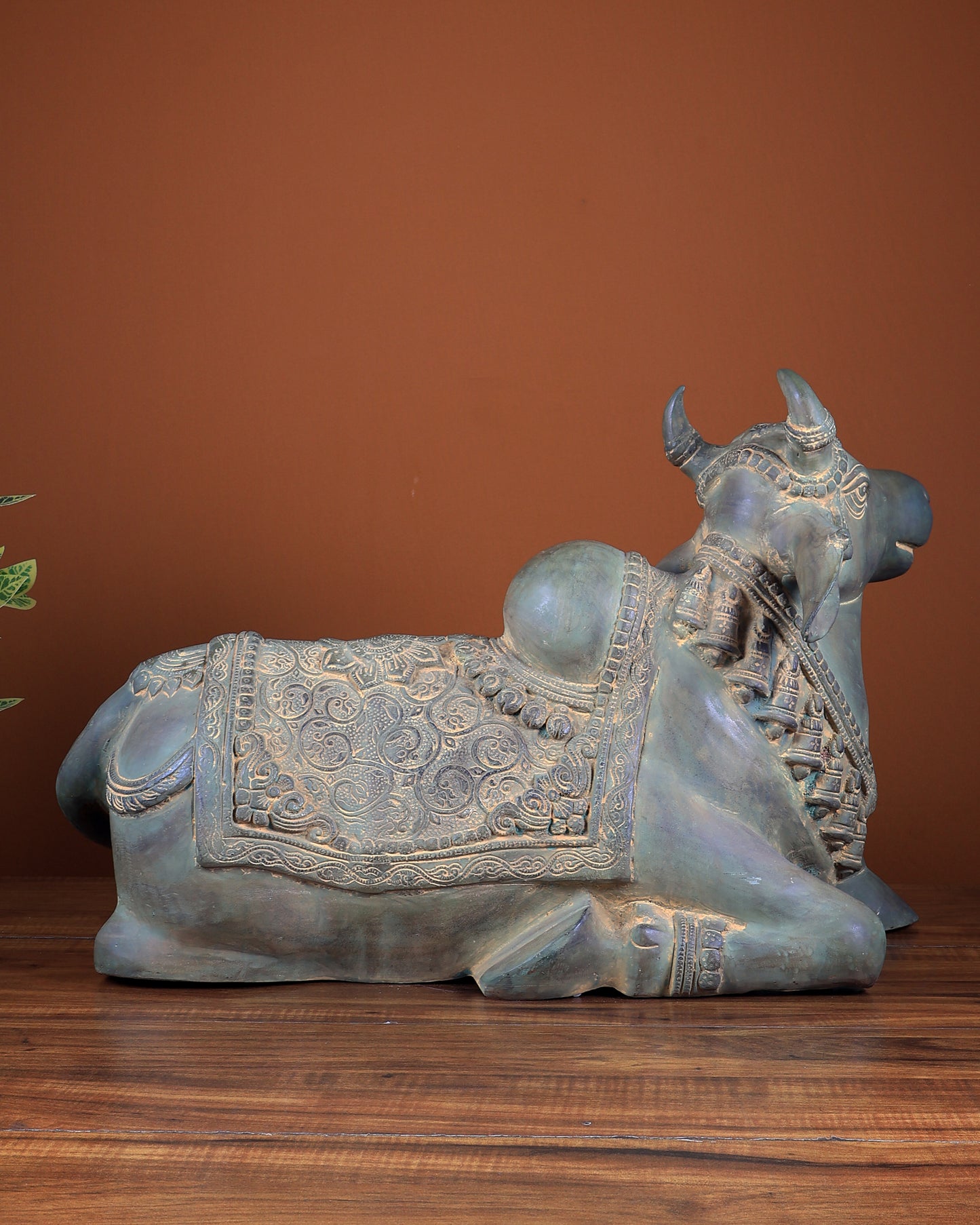 Handcrafted Brass Nandi Idol – Vintage Patina 21"