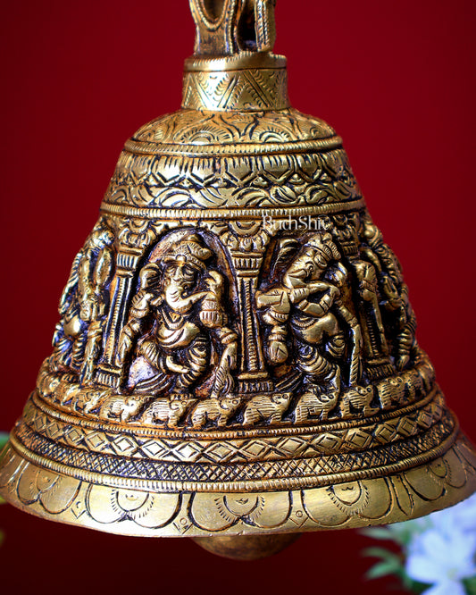 Brass Handcrafted Dancing Ganesha Hanging Temple Bell