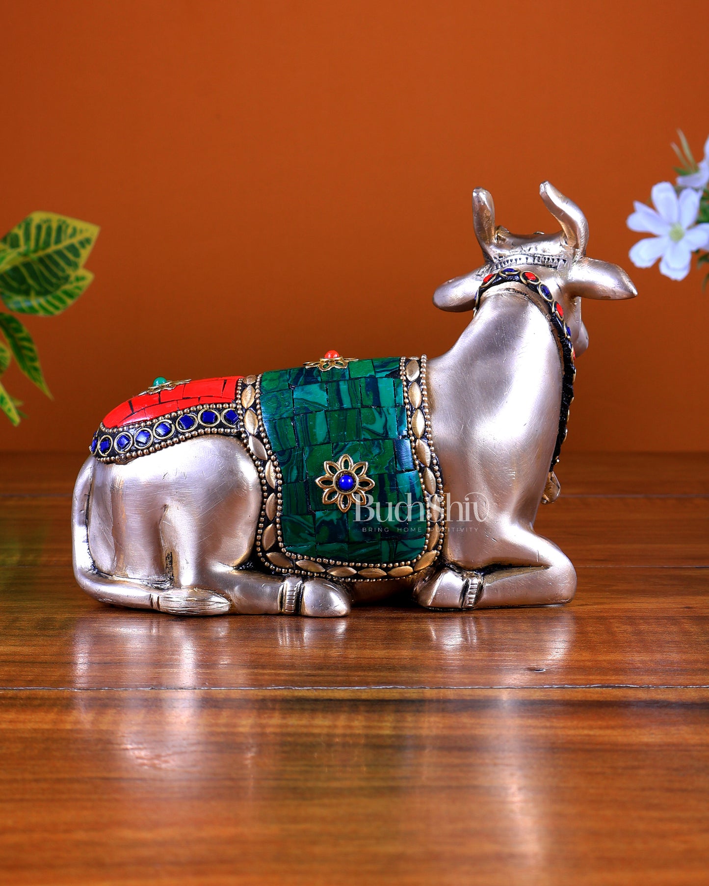 Pure Brass Sitting nandi Idol | 5.5" stonework