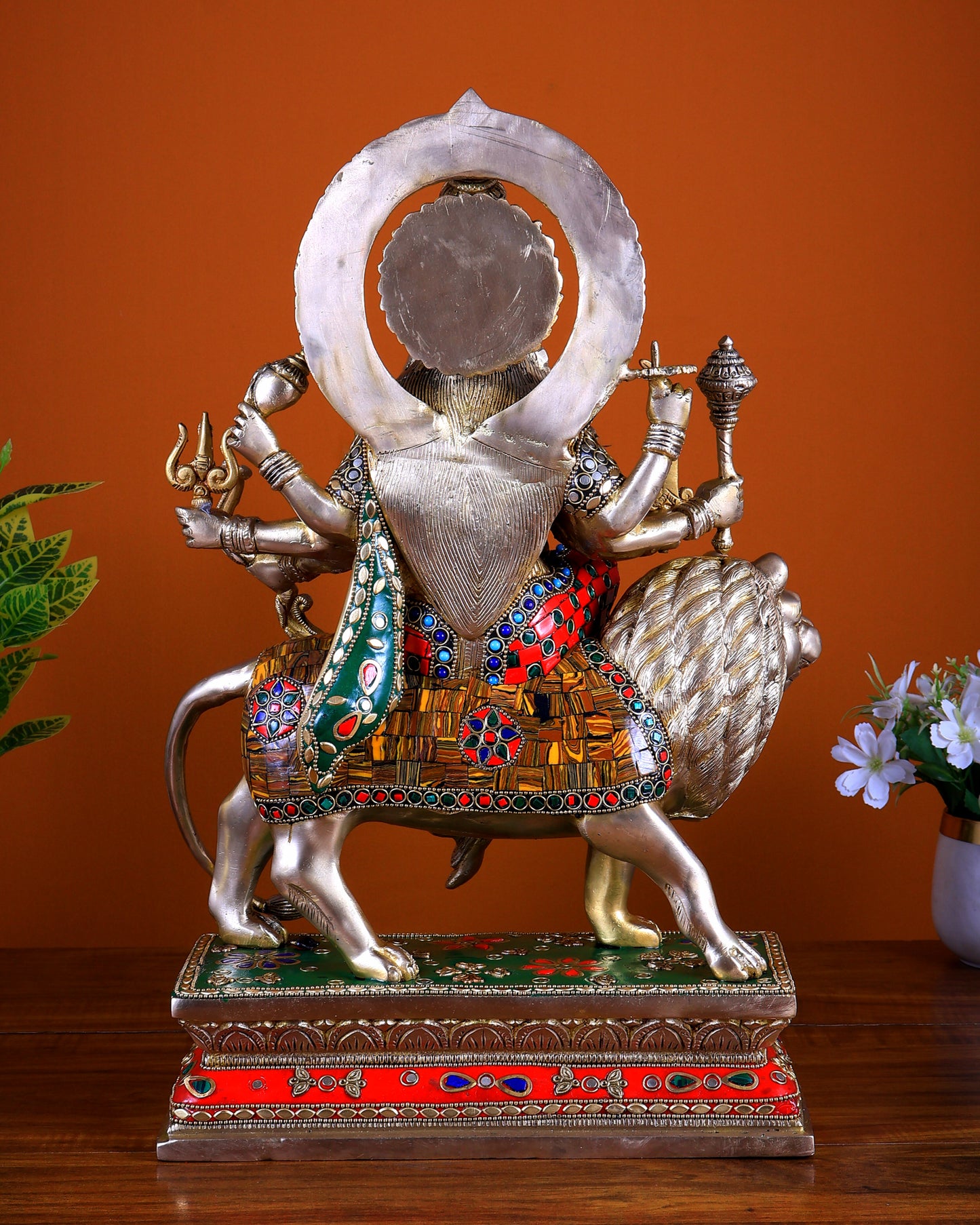 Brass Durga Statue with Stonework 18 inch