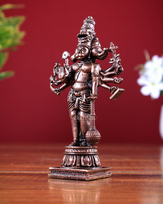 Pure Copper Standing Panchmukhi Hanuman Ji Idol - 4.5 in Height
