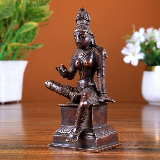 Brass Goddess Parvati Uma Devi Bhoga Shakti Idol – Light Antique Tone 6 inch