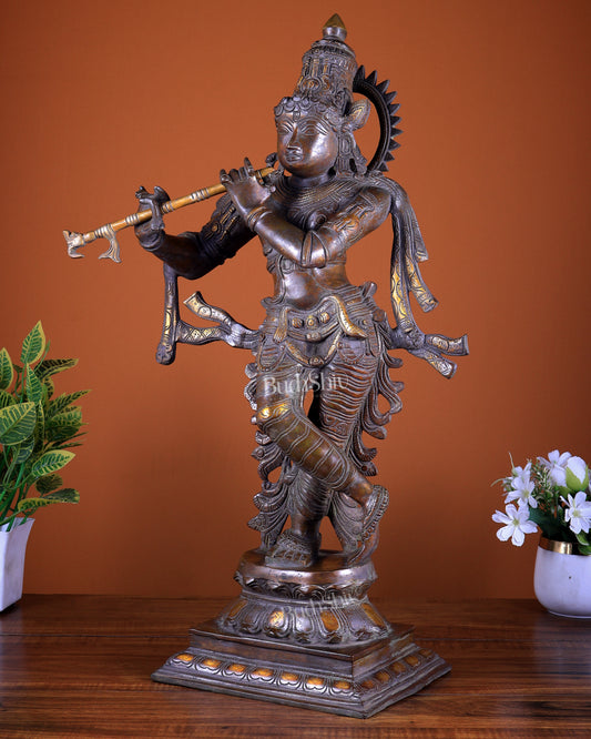 Brass Lord Krishna Statue – Copper Tone Finish 26 inch