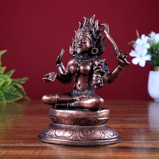 Pure Copper Dakshina Kali Sitting Idol | Fierce Form Goddess Kali Murti