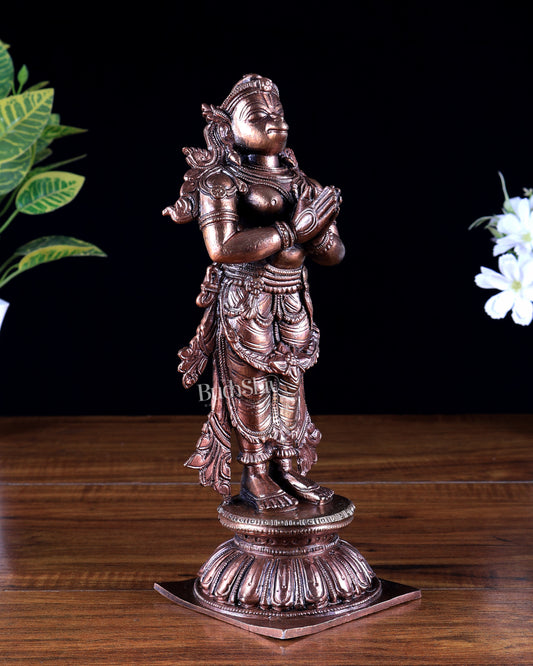 Pure Copper Standing Anjaneya Hanuman Idol | Anjali Namaskar Mudra Murti 9.5 inch