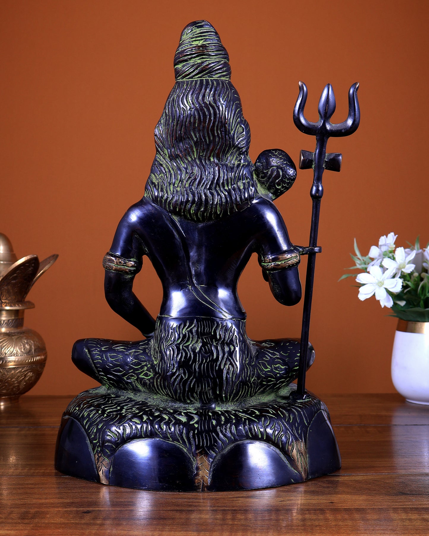 Brass Shiva Statue black and green 13"