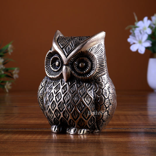 Brass Owl Statue | Superfine Carved Vastu Approved Showpiece
