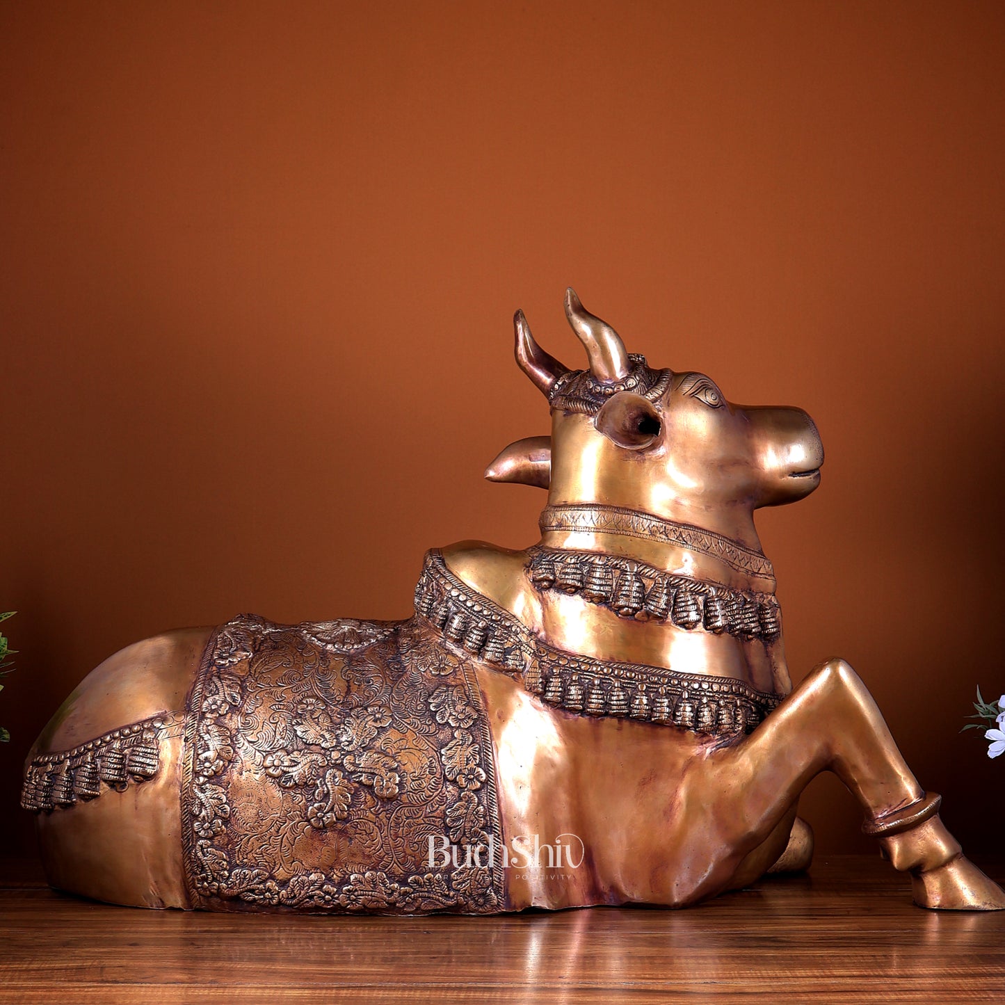 Brass Large Nandi Statue 34 inch dull gold finish