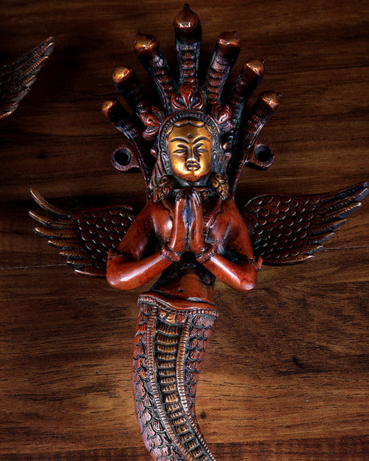 Pure Brass namaste Naga kanya Door Handles Pair – 13.5"