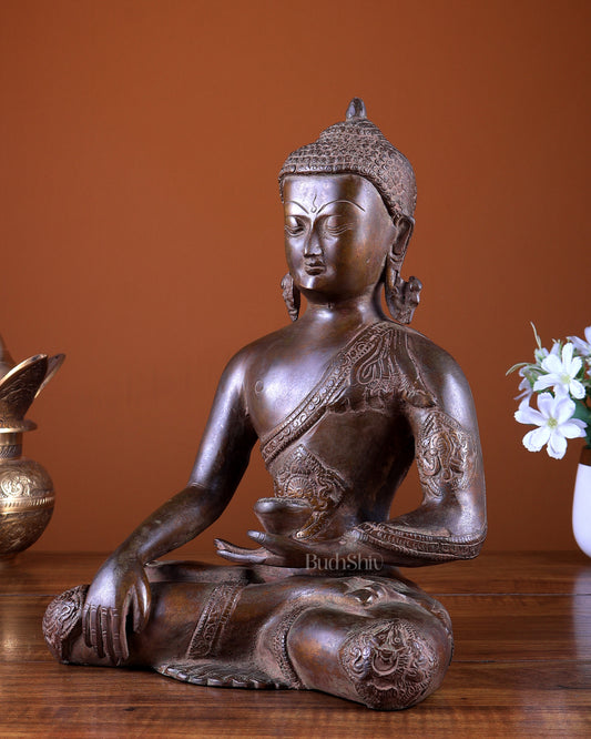 Brass Buddha Statue – Copper Tone Spiritual Artefact 12 inch