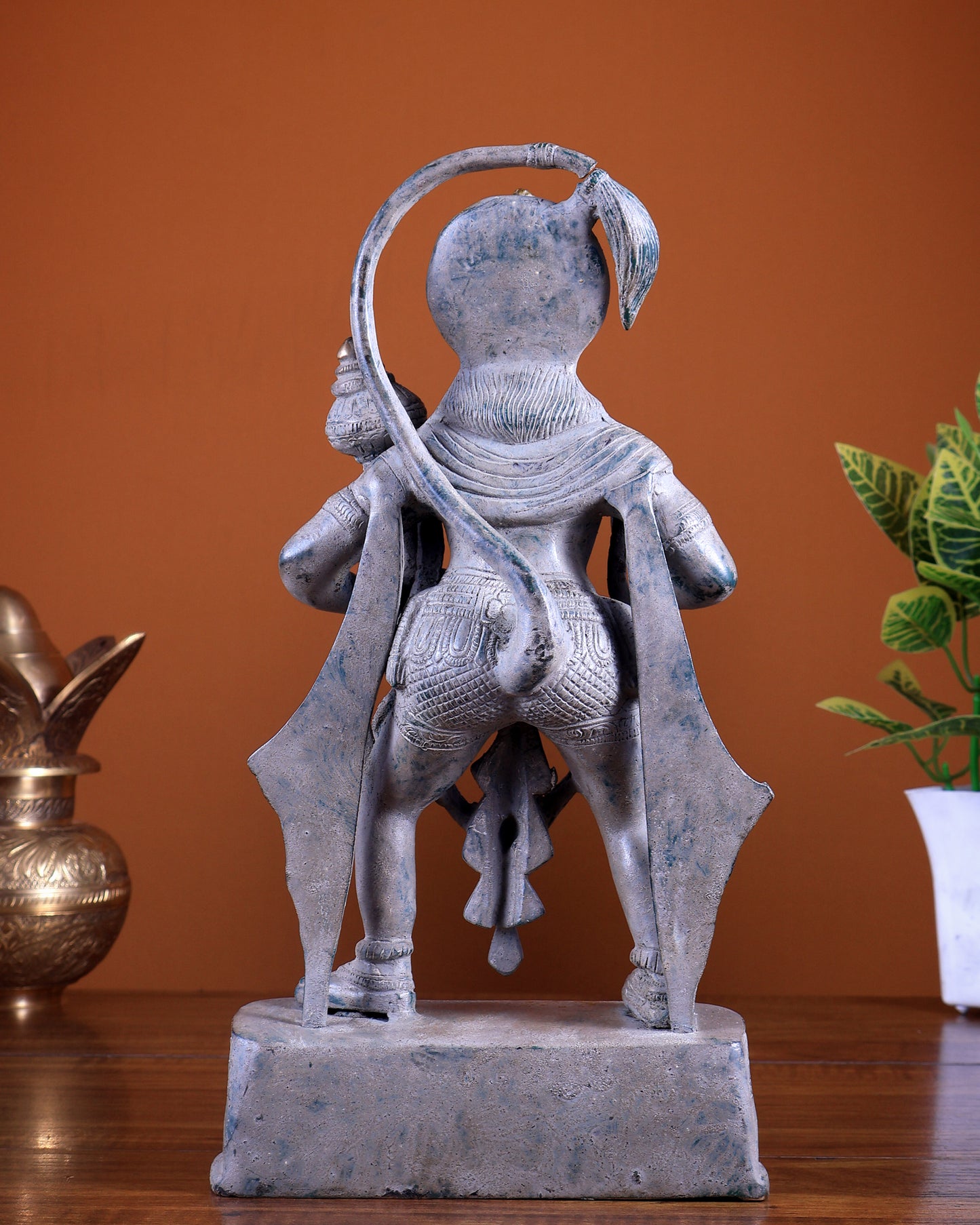 Vintage Brass Lord Hanuman Standing Statue | Sand Patina Finish 11 inch