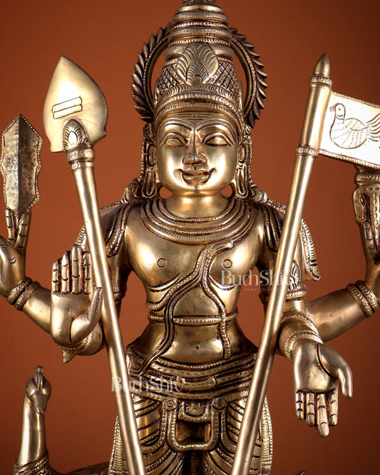 Pure Brass Lord Kartikeya Murugan Swamy Statue Idol 25"