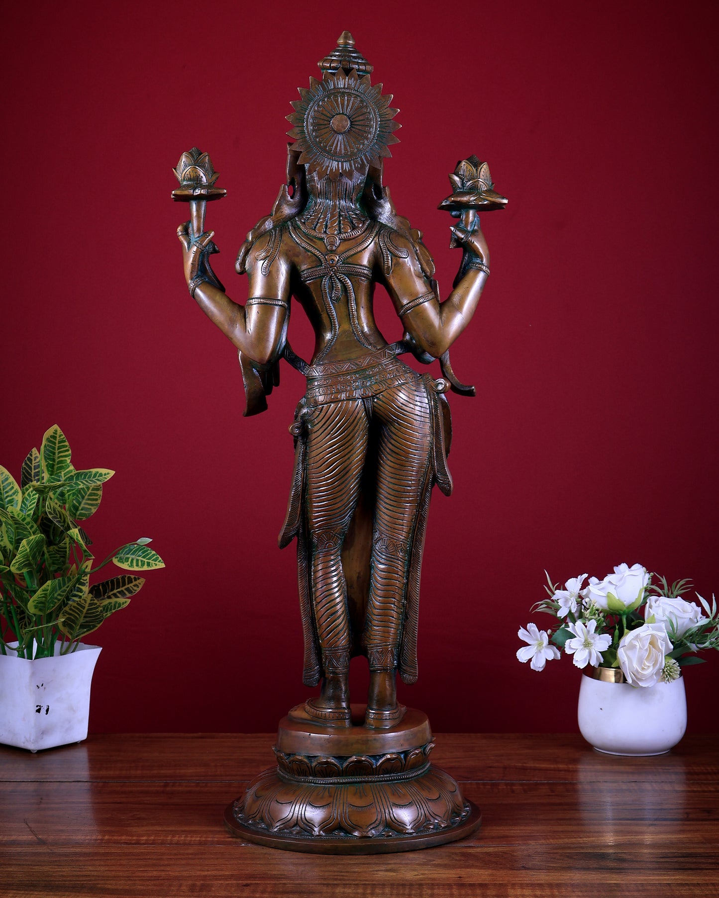 Brass Lakshmi Statue standing blessing mudra – 24.5” chola bronze layer