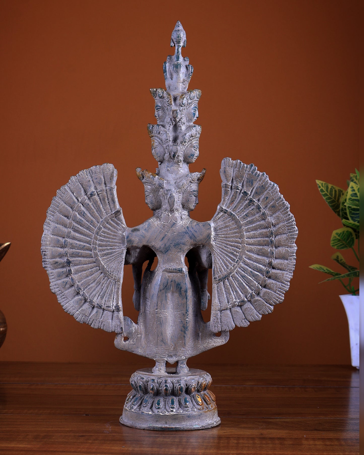 Avalokiteshvara Brass Statue with Eleven Heads & Multiple Arms 14 inch