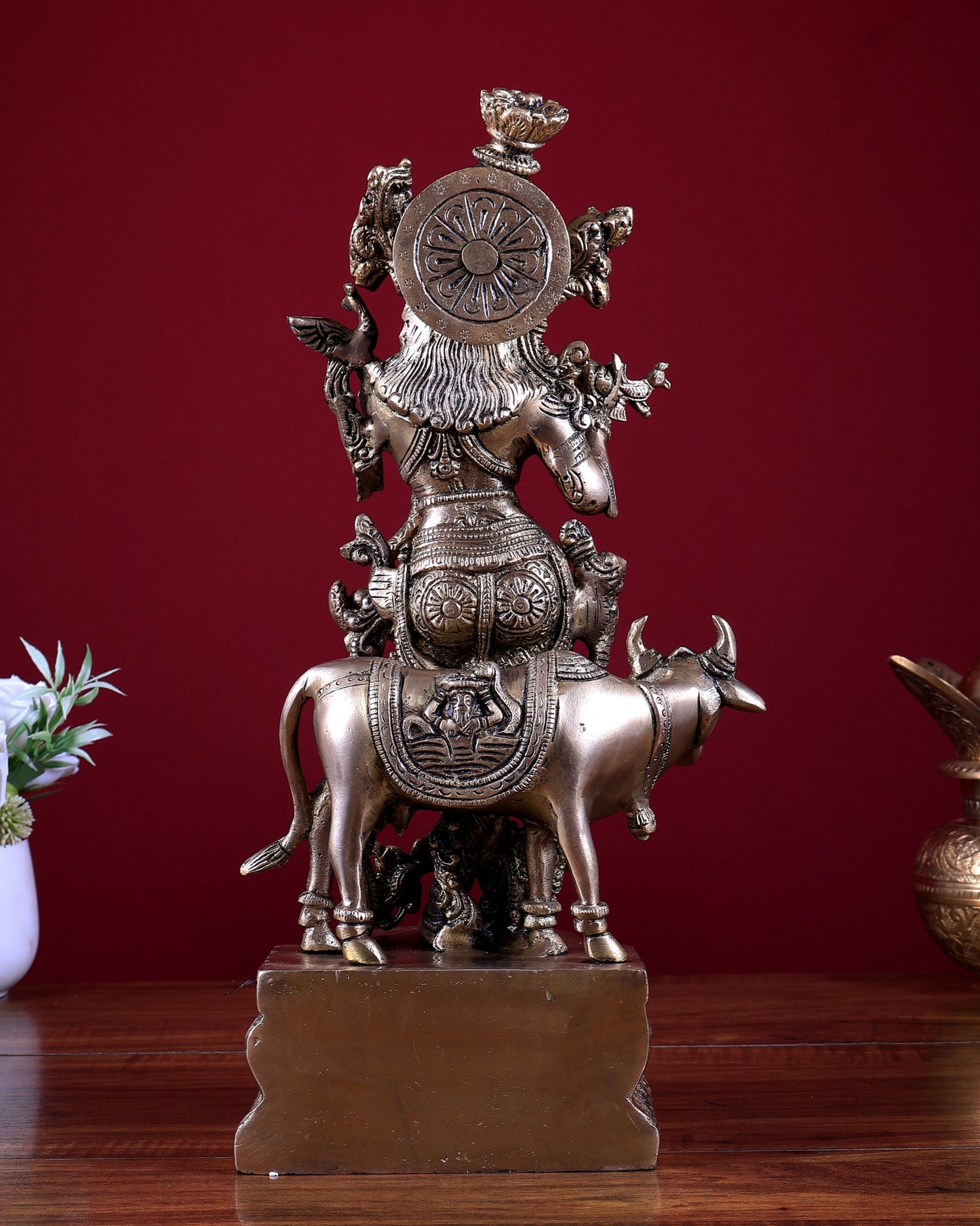 Brass Lord Krishna with Cow Idol 14 inch