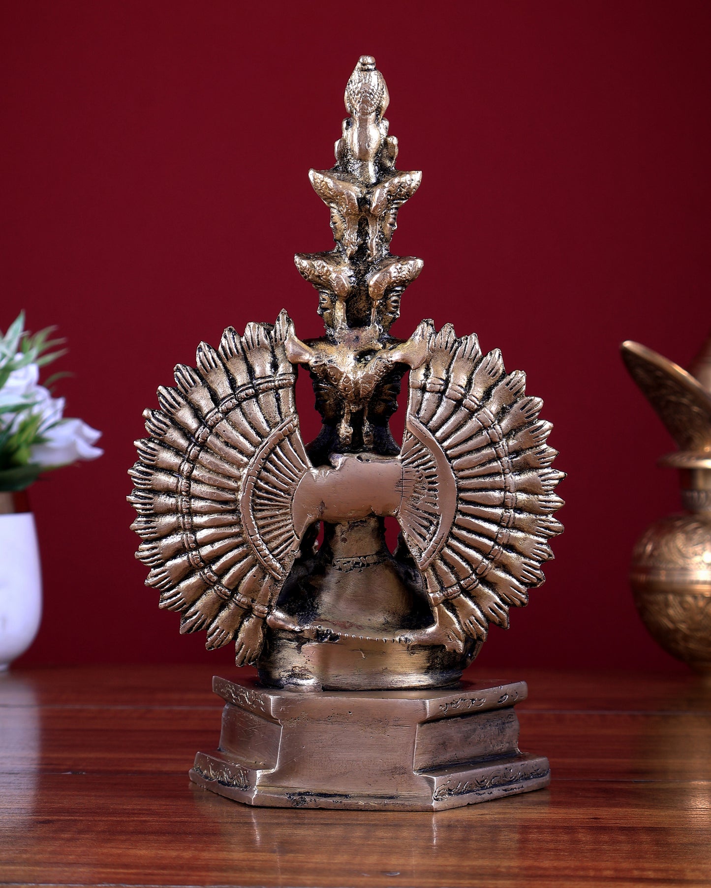 Brass Seated Avalokiteshvara with Many Heads and Hands 9 inch
