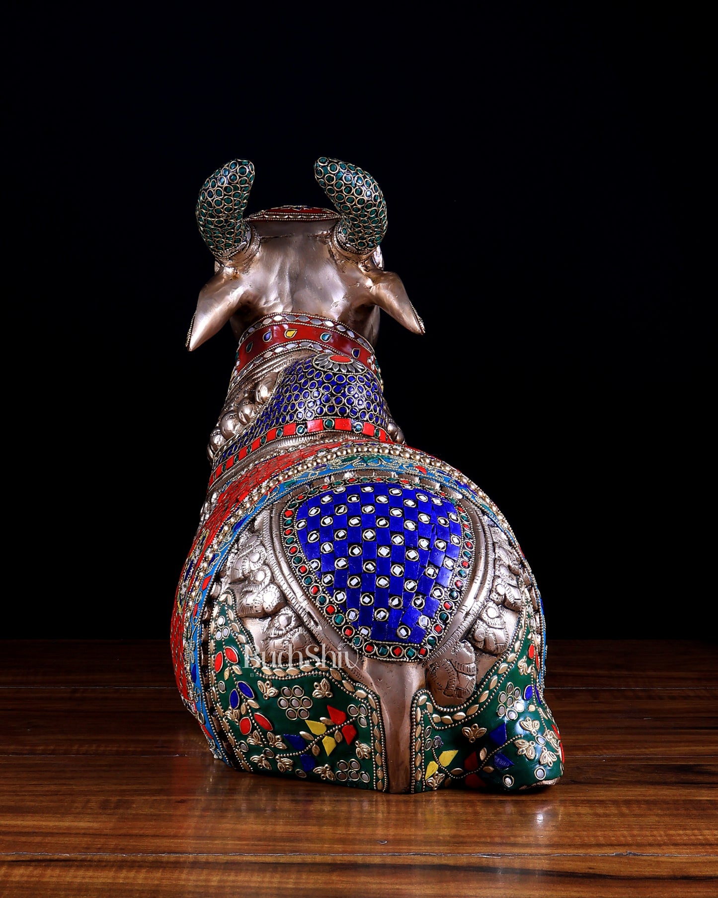 Brass Nandi statue with Exquisite Stonework 20 inch