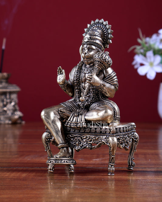 Brass Superfine Lord Hanuman on Throne Idol 5.2 inch