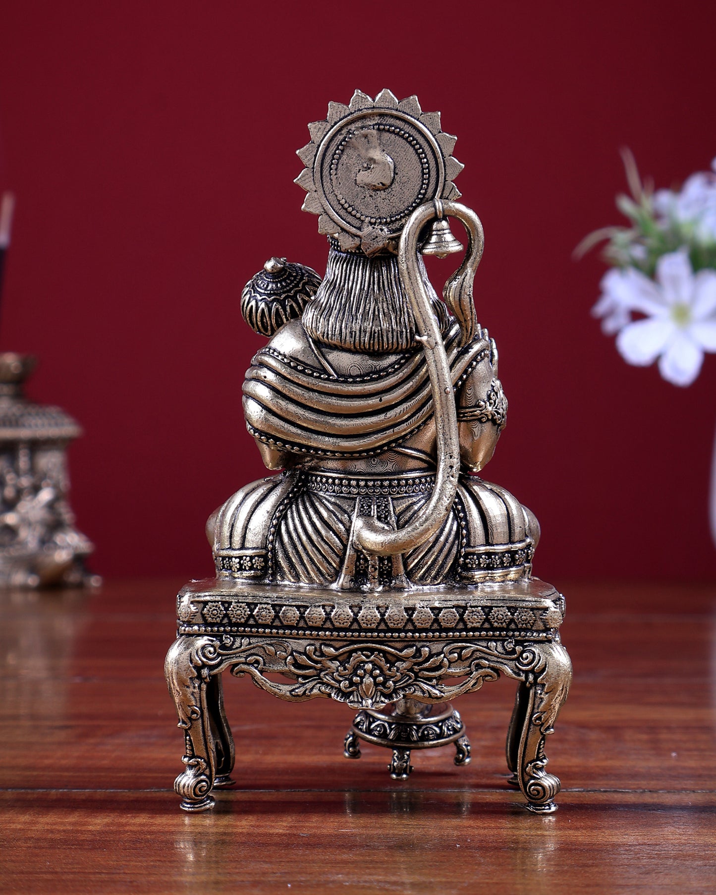 Brass Superfine Lord Hanuman on Throne Idol 5.2 inch