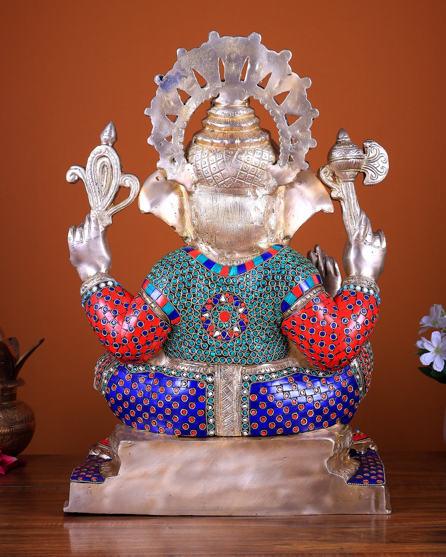 Brass Ganesha Statue 20 inch with meenakari Stonework
