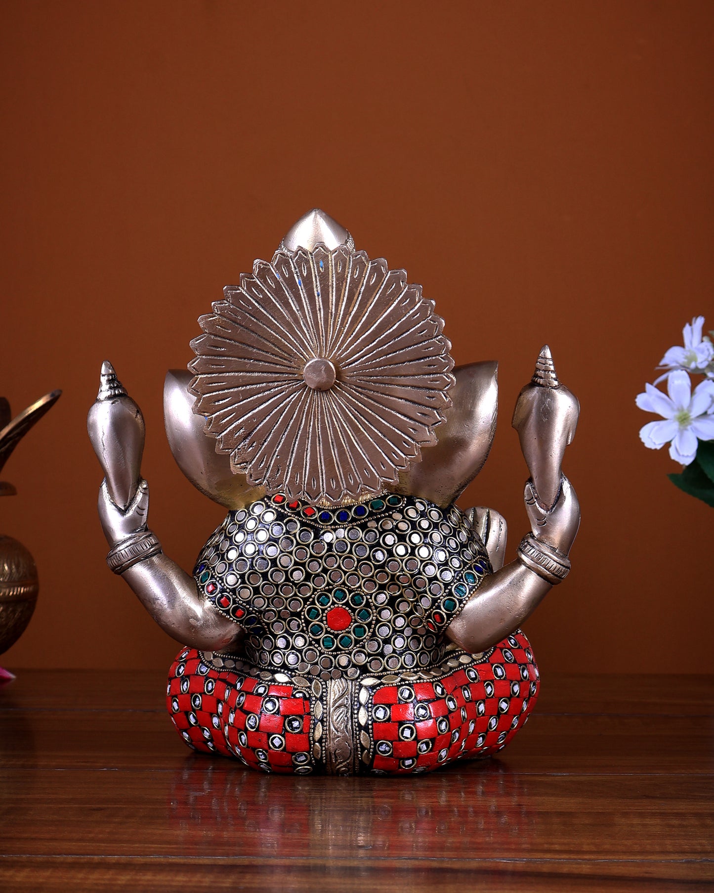 Brass Ganesha Statue 8.5 inch stonework