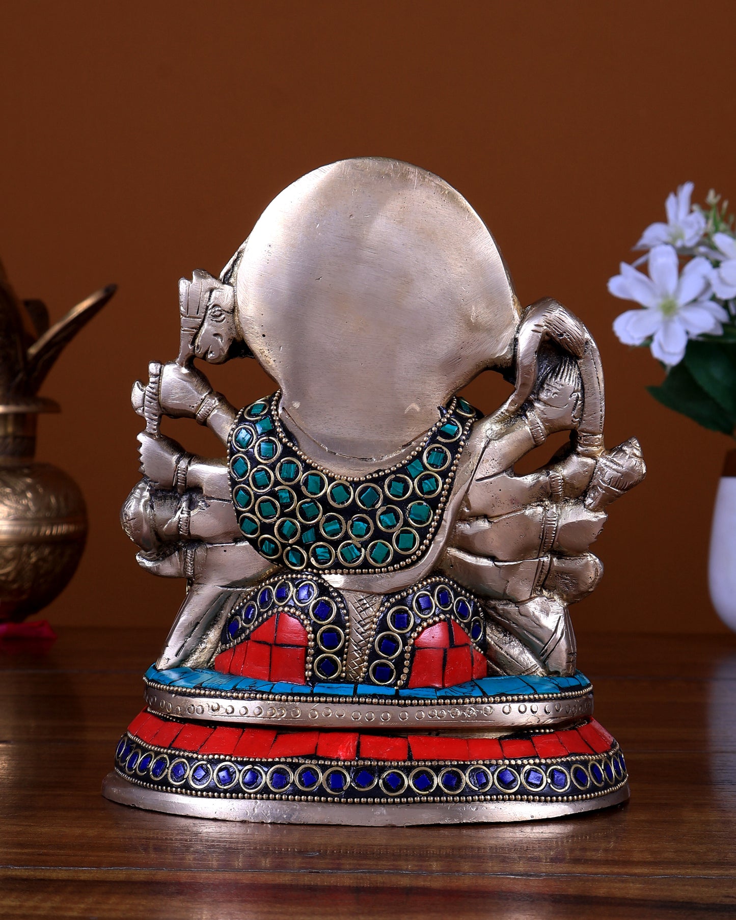 Brass Panchmukhi Hanuman Murti - 6.5 inch with Stonework