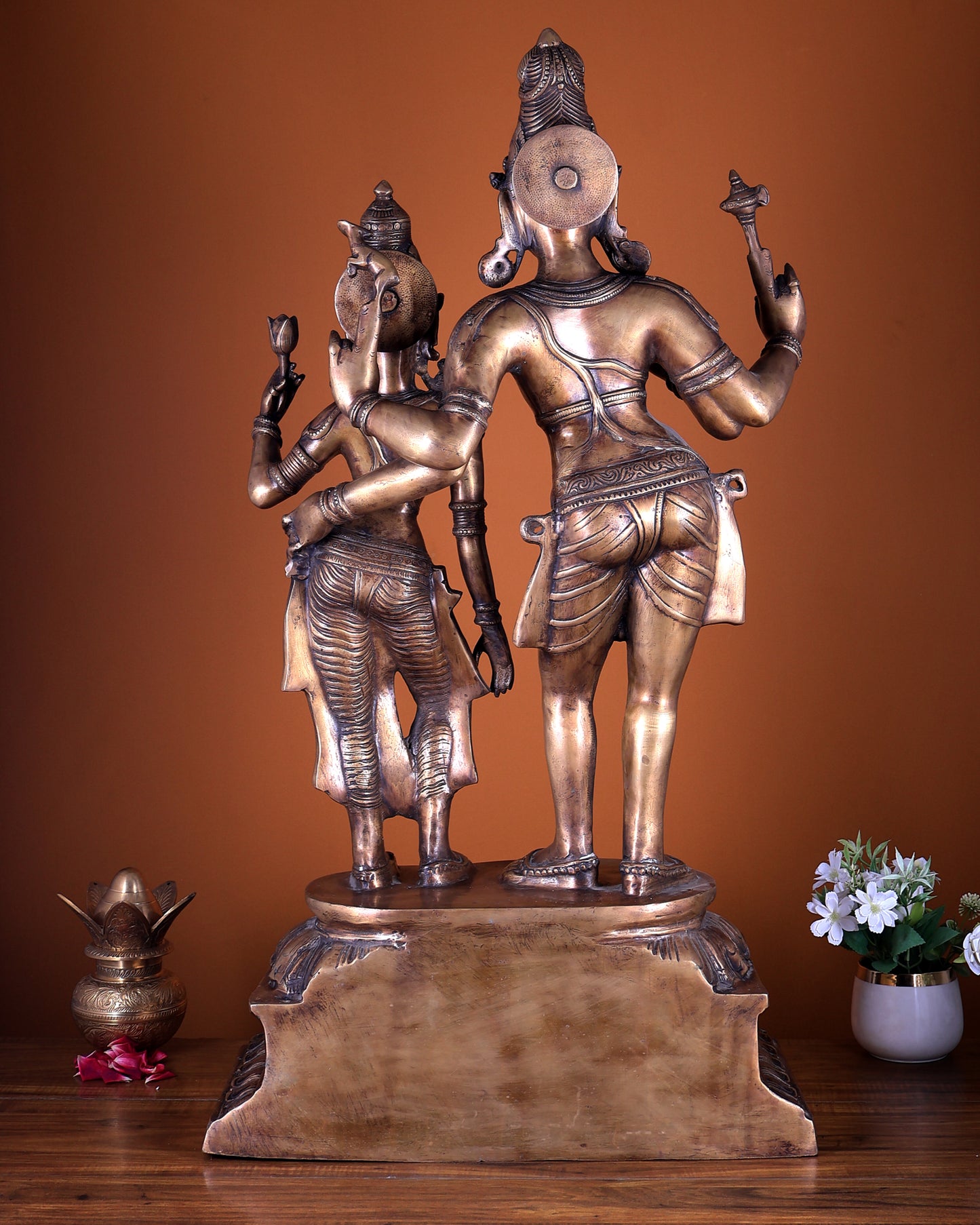 Pure Brass Lord Shiva & Parvati Standing Together – Large Divine Sculpture 36 inch