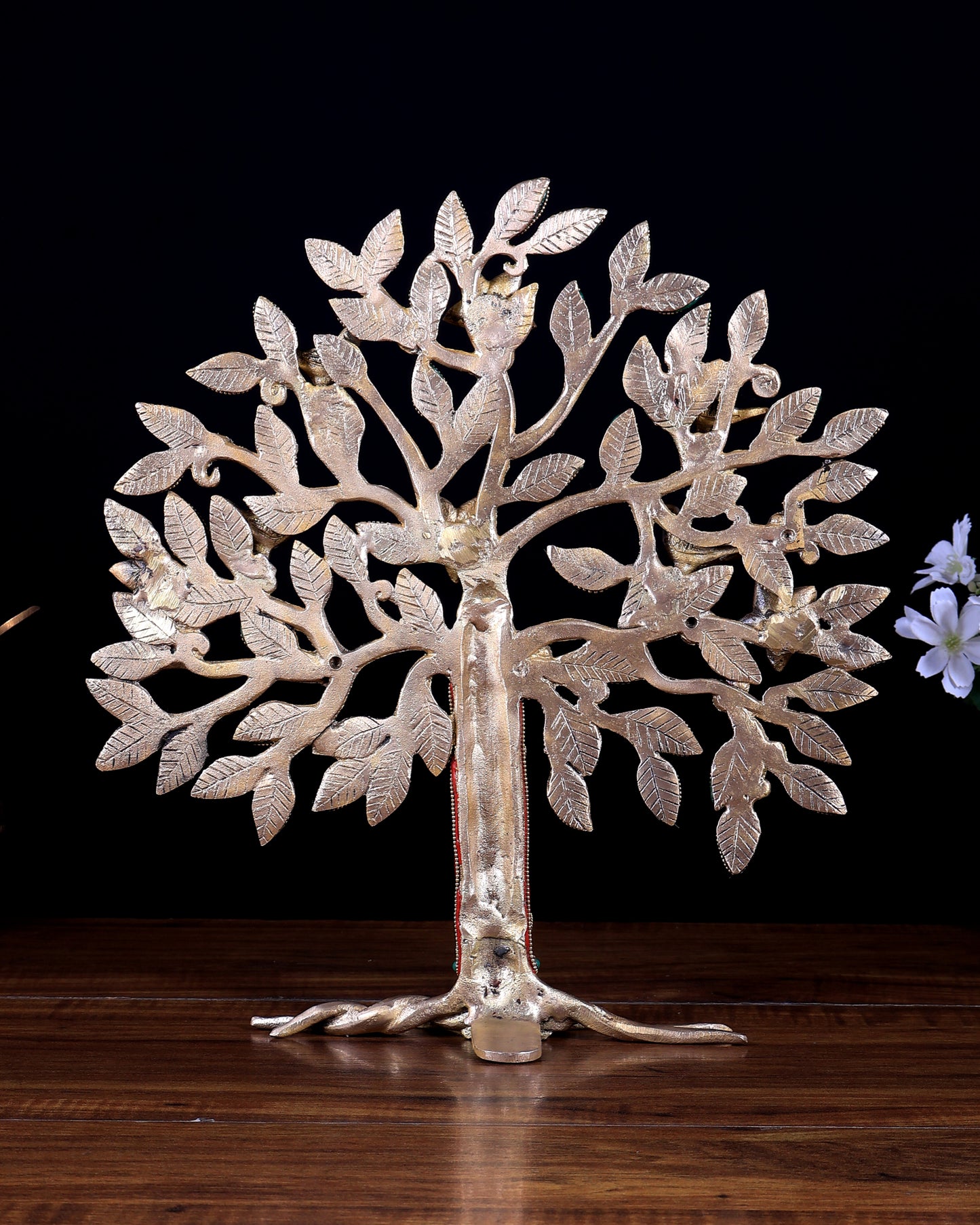 Pure brass standing tree 13 inch meenakari Stonework