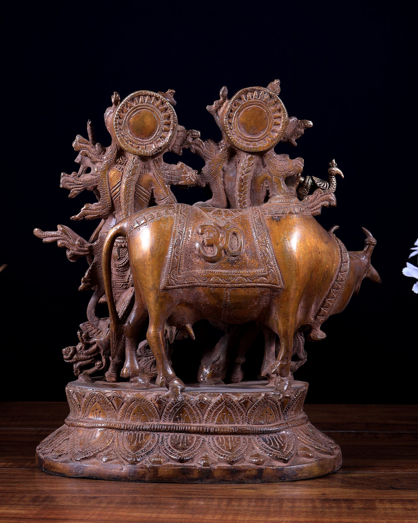 Brass Radha Krishna with Cow Idol 12 inch