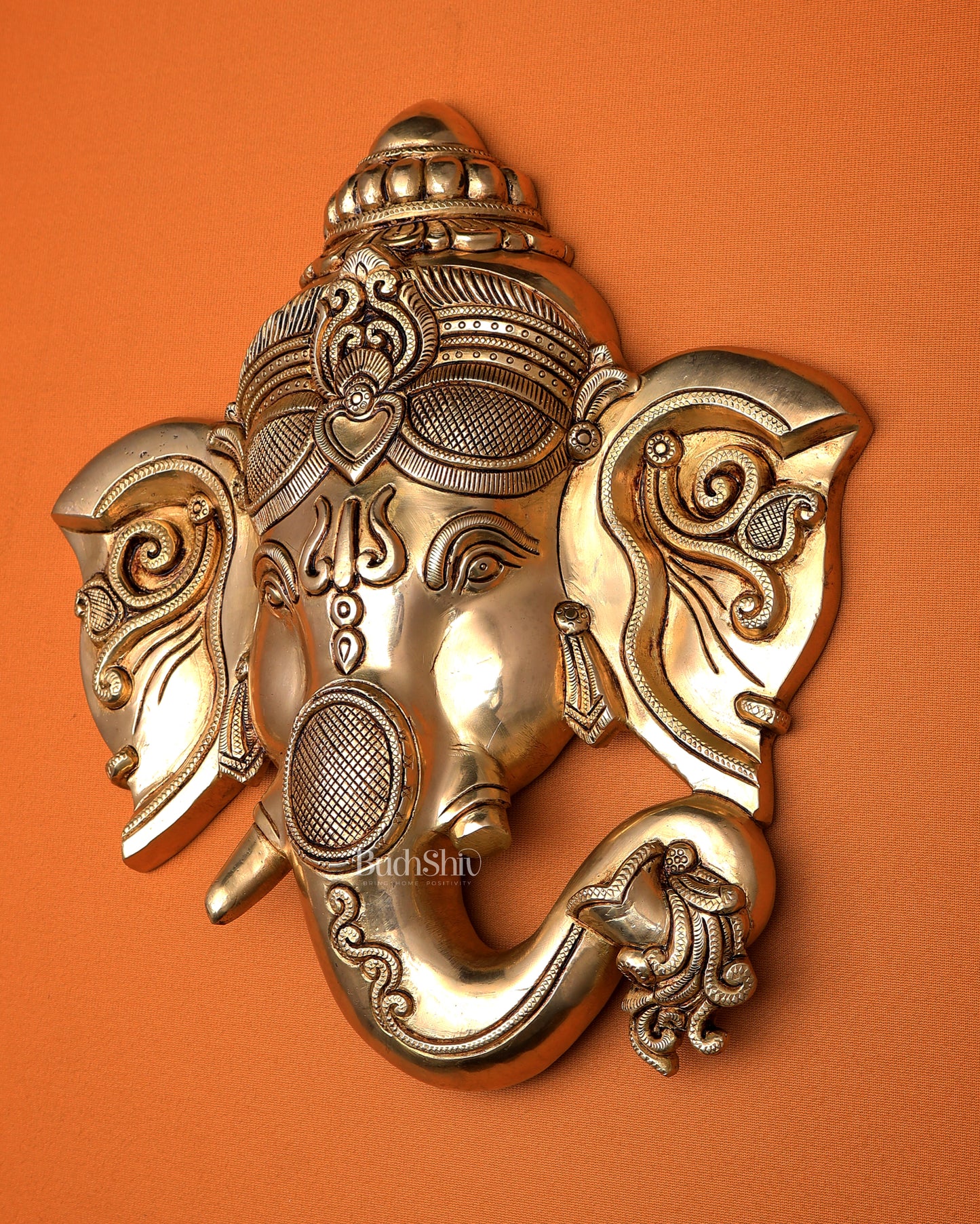 Ganesha Face Wall Hanging – Superfine Heavy Brass 11 inch