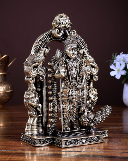 Brass Superfine Murugan Swamy Idol | Divine Handcrafted Kartikeya Murti (8 Inch)