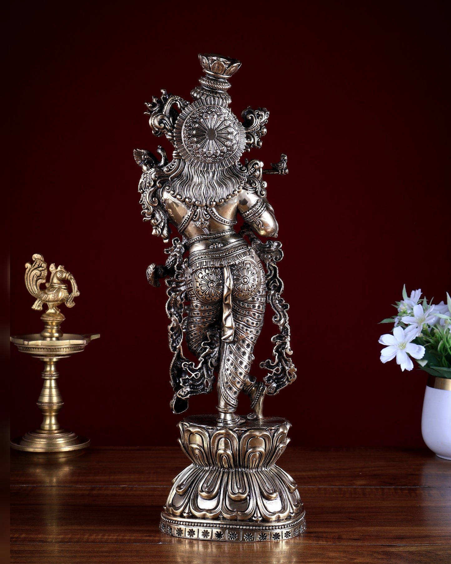 Brass Superfine Lord Krishna Idol | Intricately Handcrafted Divine Sculpture 15 inch (38 cm)