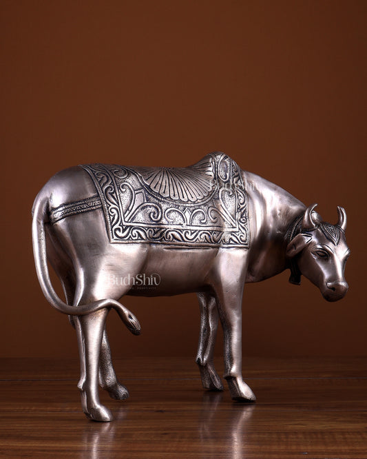 Pure Brass Cow Statue Antique Finish | Large Sacred Home Décor Idol