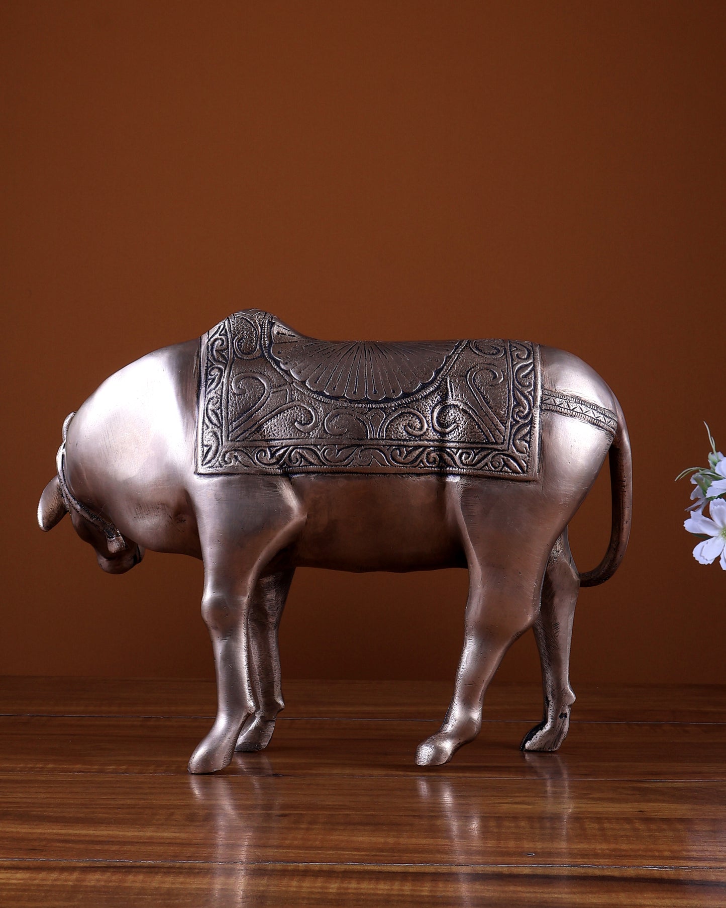 Pure Brass Cow Statue Antique Finish | Large Sacred Home Décor Idol