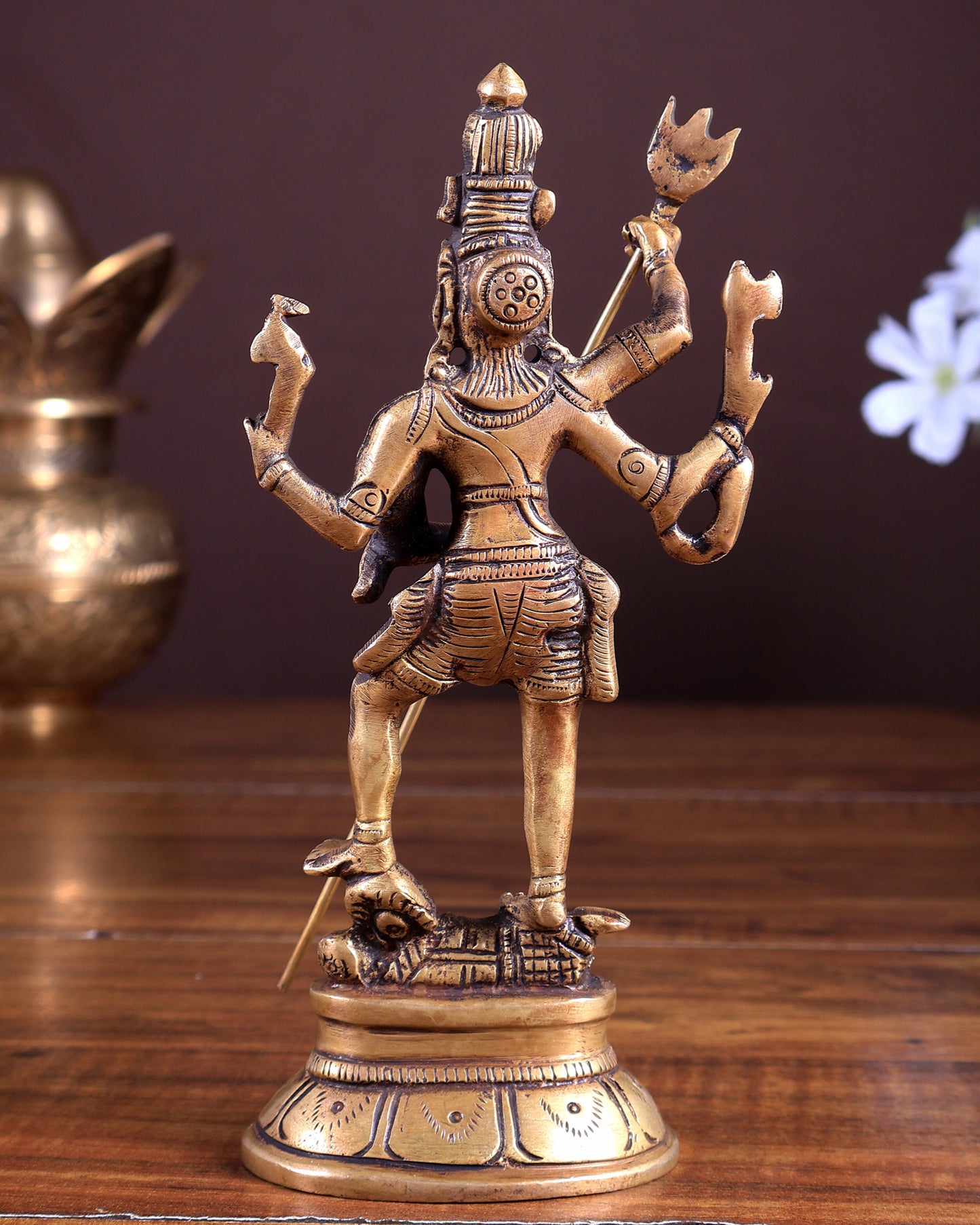 Pure Brass Standing Shiva Kaala Samahara Murti Idol | Natural Brass Tone Divine Statue 6.5"