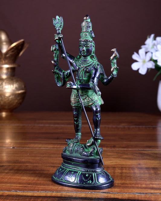 Pure Brass Standing Shiva Kaala Samahara Murti Idol | Black & Green Antique Finish 6.5"