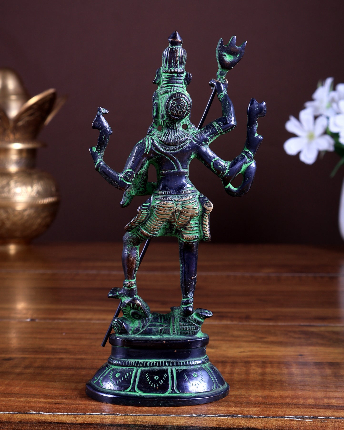 Pure Brass Standing Shiva Kaala Samahara Murti Idol | Black & Green Antique Finish 6.5"