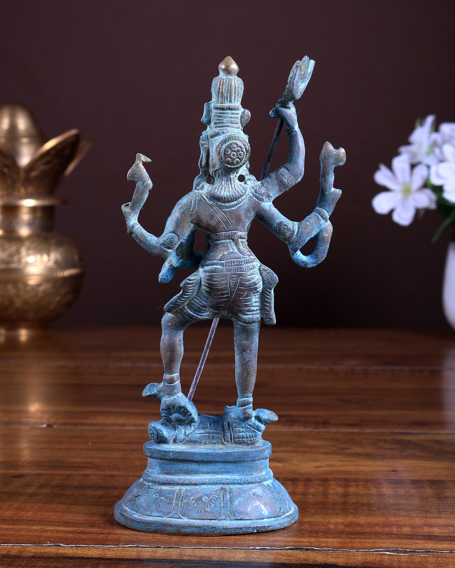 Pure Brass Standing Shiva Kaala Samahara Murti Idol rustic natural patina 6.5"