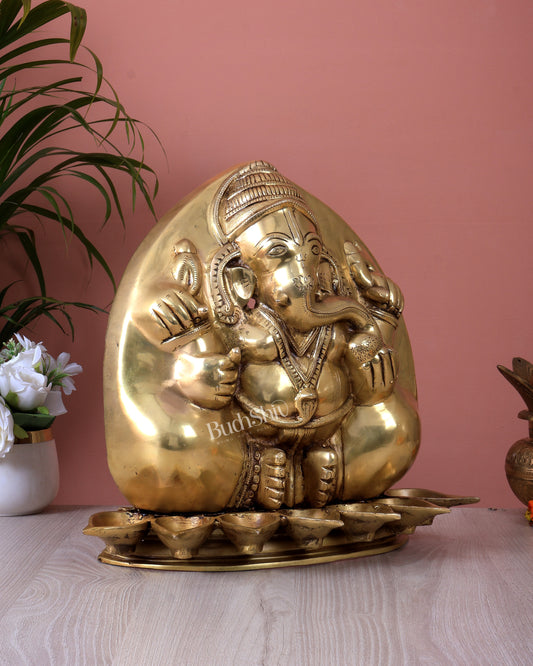 Unique Brass Ganesha Wall Hanging with Diyas | Wall & Table Decor Idol (13.5 Inch)