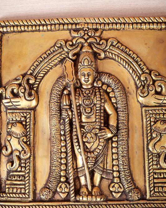 Brass Lord Murugan Kartikeya Wall Hanging Plate (11 Inch, 5.39 Kg)