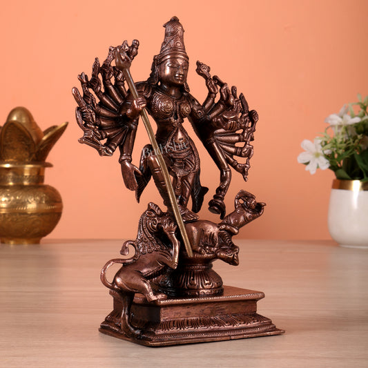 Pure Copper Mahishasura Mardini Durga Idol (7.5 Inch, 1.477 Kg)