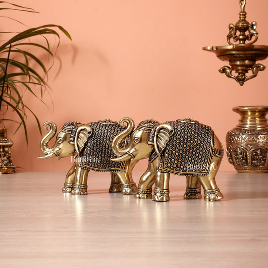 Brass Superfine Elephant Showpiece pair (5.5 Inch, 940 gm)