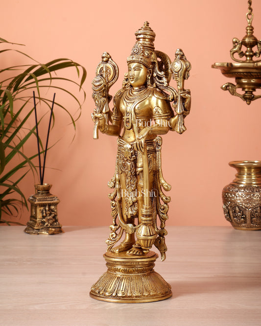 Pure Brass Standing Vishnu Statue golden tone – 12 Inch
