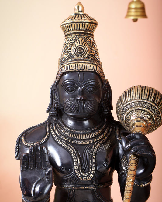 Brass Standing Hanuman Statue Blessing Mudra Black Edition | 23 Inch Idol