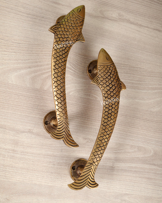 Brass Fish Design Door Handle Pair – 11.5 Inch Decorative Entrance Pull Handles (Set of 2)